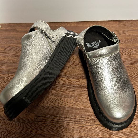 Dr. Martens Laketen Silver Leather Slingback Platform Mules Womens 8 EU 39 - Picture 4 of 10